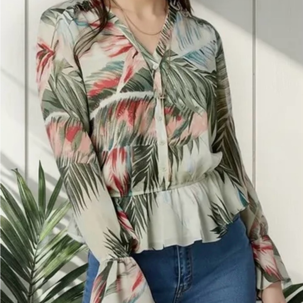 Guess Multicolor Leaf Print Blouse